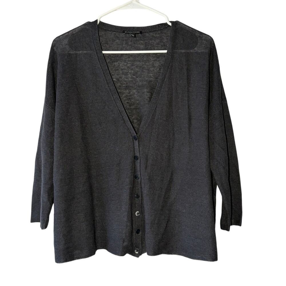 Eileen Fisher Organic Cotton Ribbed Cardigan Top Sz S Lagenlook Boho